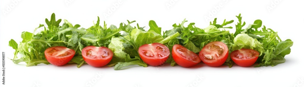 Fresh gourmet salads, food element, hyper-realistic rendering, vibrant colors, isolated on white background Fresh gourmet salads, food element, hyper-realistic rendering, vibrant colors, isolated on white background
