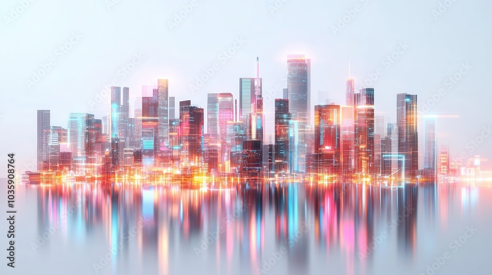 Fototapeta premium Futuristic cityscape, sci-fi element, 3D rendering, neon colors, isolated on white background