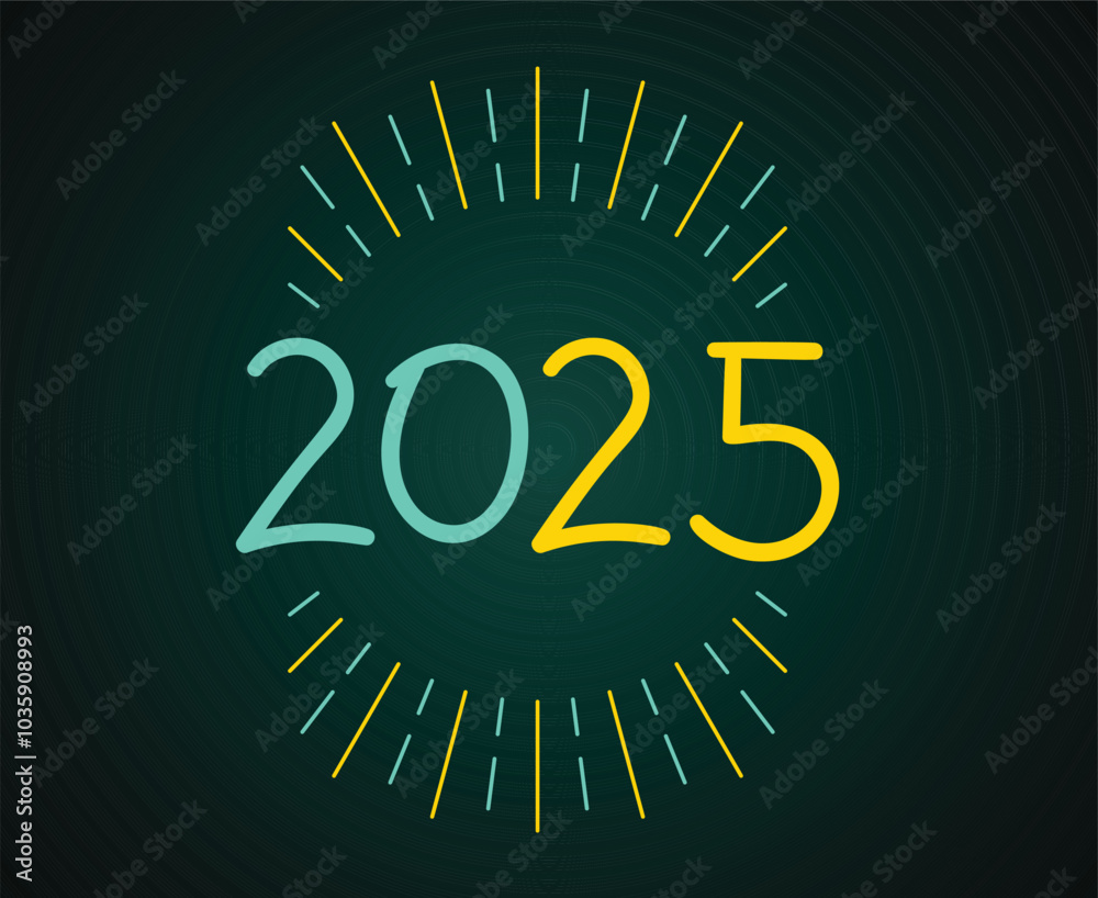 Fototapeta premium 2025 Happy New Year Holiday Yellow And Green Design Abstract Vector Illustration
