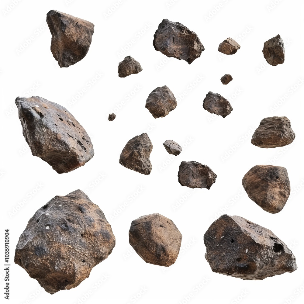 Asteroids swarm of boulders or stone meteorite isolated Asteroids swarm of boulders or stone meteorite isolated