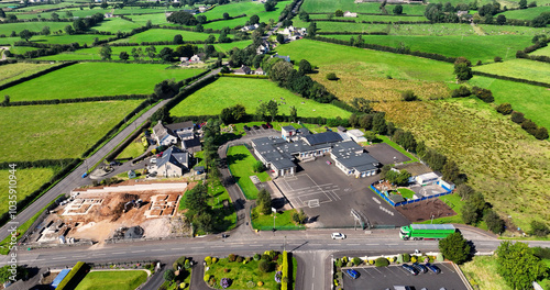 Aerial view of St Patrick's Primary School Loughguile in Co Antrim Northern Ireland photo