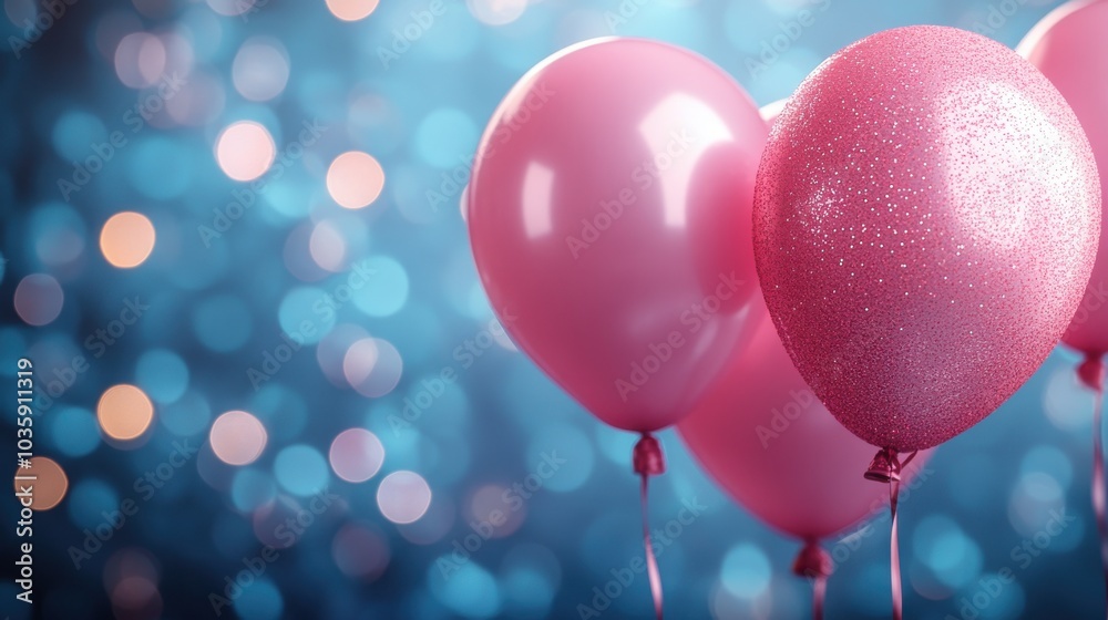 Sparkling pink balloons against a dreamy bokeh background. Sparkling pink balloons against a dreamy bokeh background.