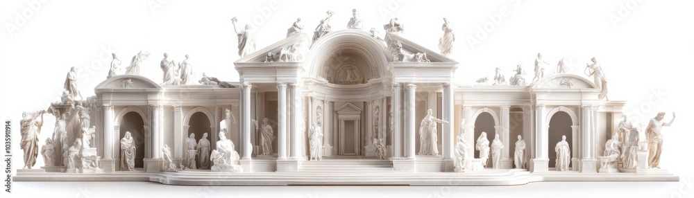 Obraz premium Traditional Roman architecture, historical element, digital painting, earthy tones, isolated on white background