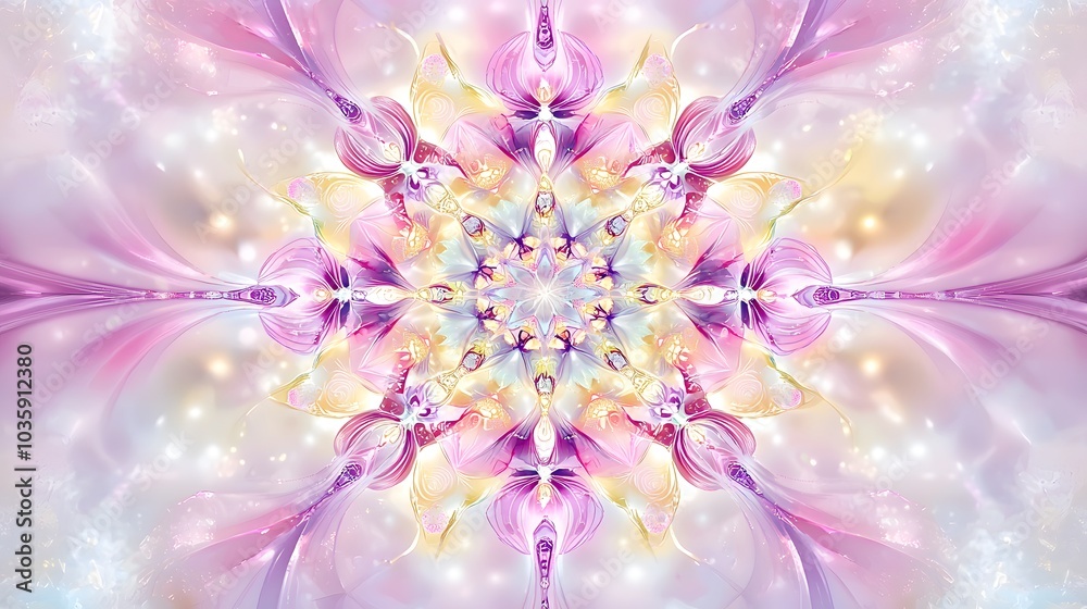 Obraz premium Vibrant abstract kaleidoscope in pastel hues with floral and geometric patterns