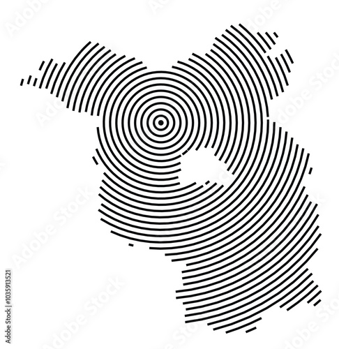 Symbol Map of the Bundesland Brandenburg (Germany) showing the Bundesland with a series of circular black lines on white background