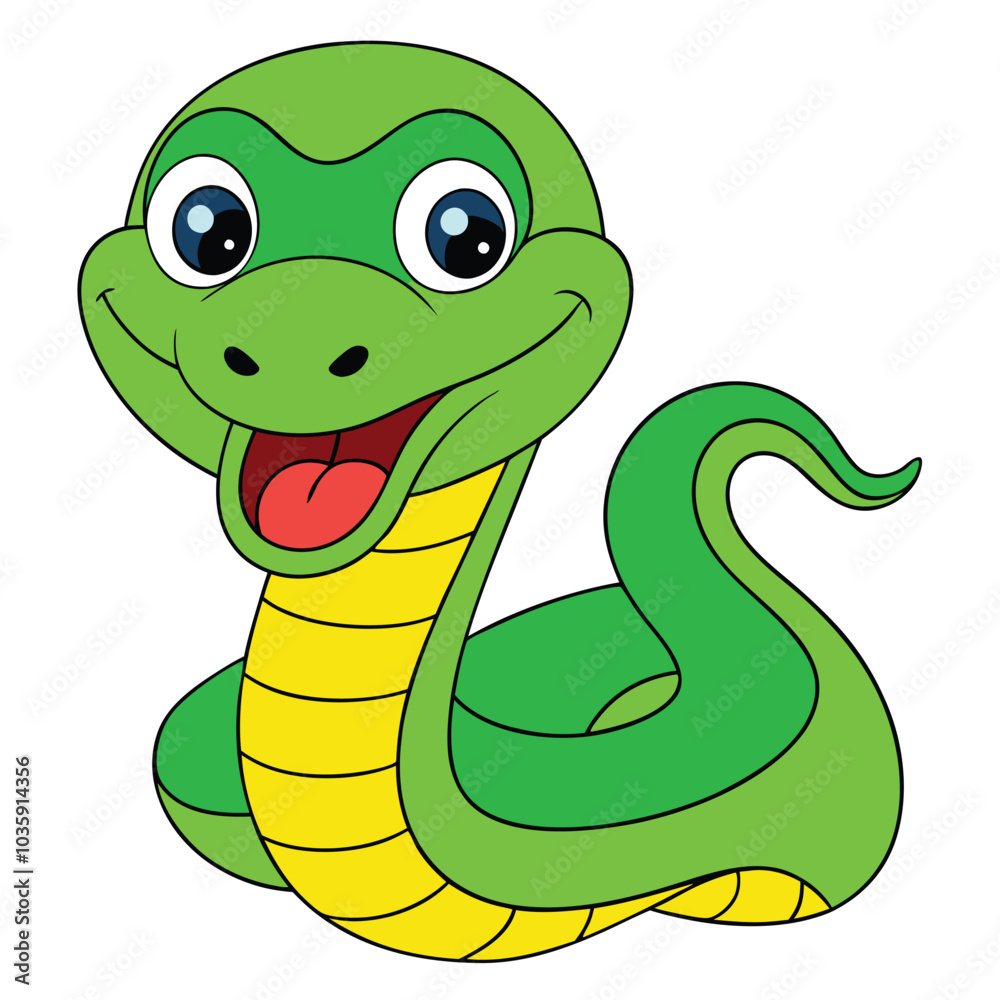Fototapeta premium green snake cartoon vector illustration