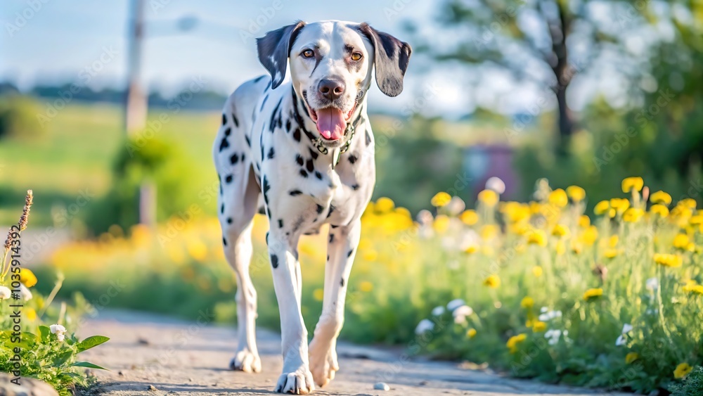 Dalmatian Dog Walking Outdoor Dalmatian Dog Walking Outdoor