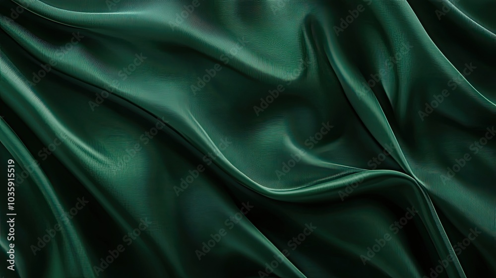 Obraz premium Satin background in dark emerald green tones, softly blurred to create a sleek and elegant fabric texture perfect for premium aesthetics