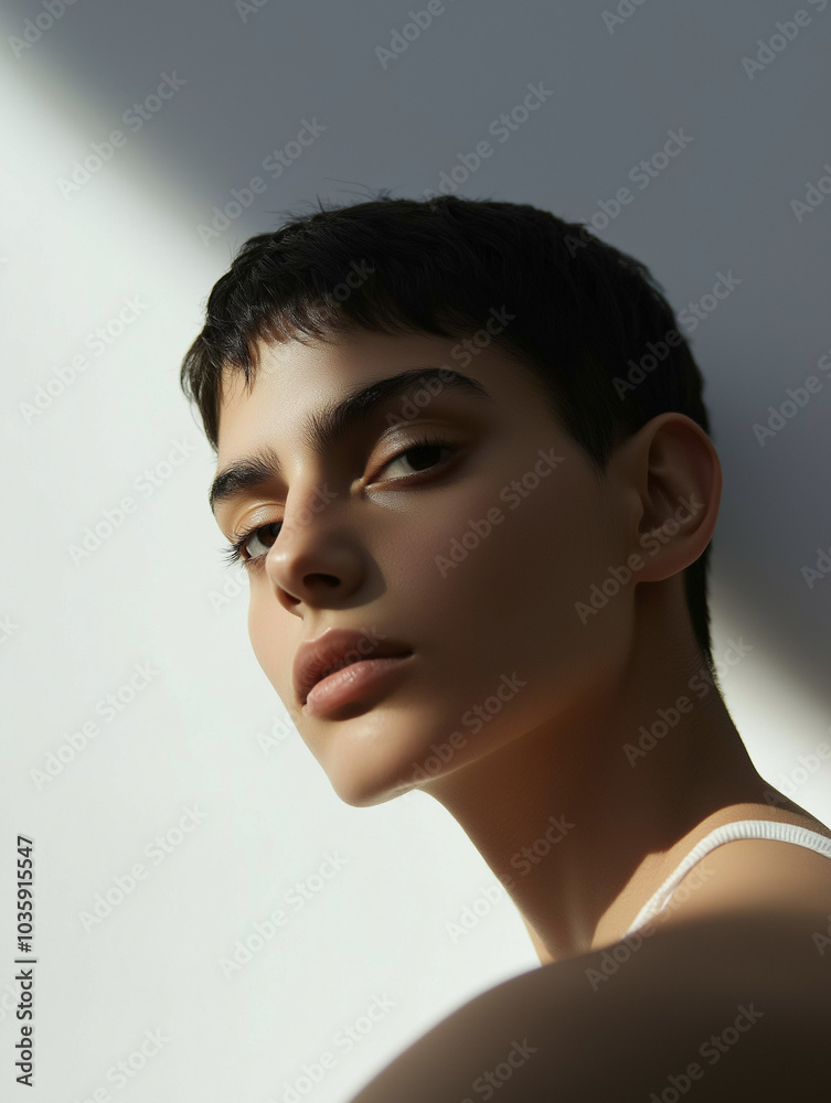 arab editorial model clear skin clean backdrop no make up