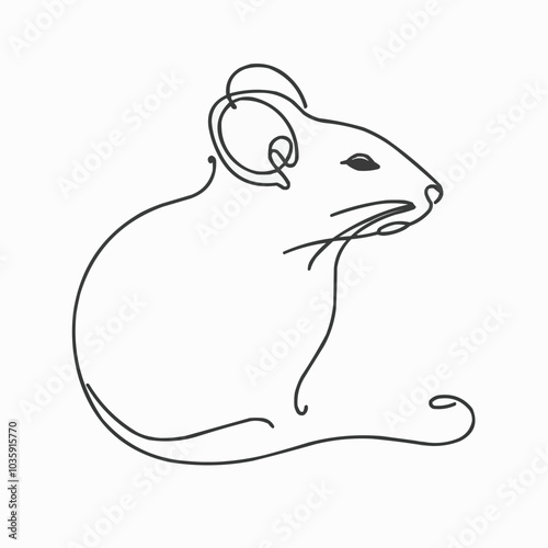 Minimalistic line art illustration of a mouse in profile with a curious expression on a white background