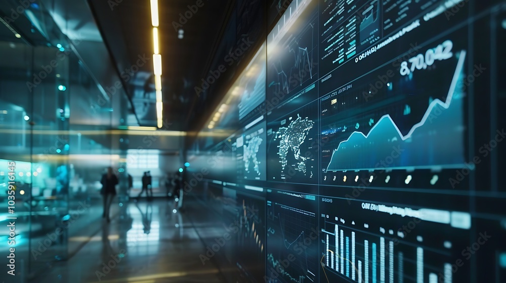 A digital display showing AI-driven financial data and stock market predictions A digital display showing AI-driven financial data and stock market predictions