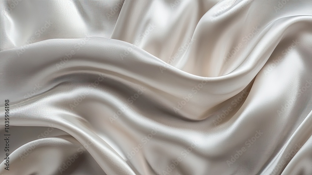 Fototapeta premium Soft, flowing satin fabric with blurred white and gray tones, creating a delicate and natural texture for a high-end design atmosphere