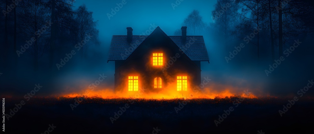 a shadowy silhouette of a haunted house with glowing windows. haunted house shadow poster a shadowy silhouette of a haunted house with glowing windows. haunted house shadow poster