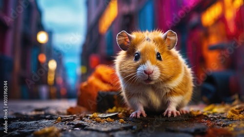 Abstract art emerges from hamster's urban exploration.