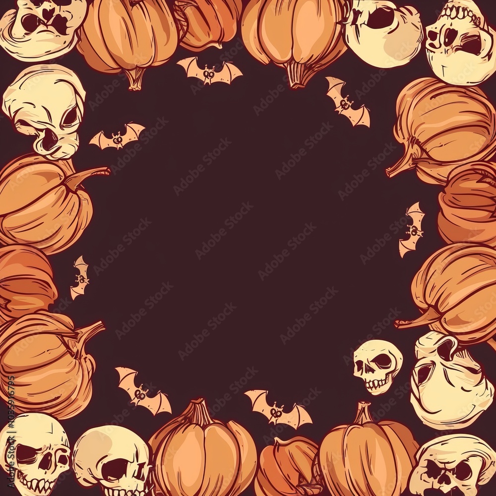 Fototapeta premium Background for Halloween with border of skull pumpkin