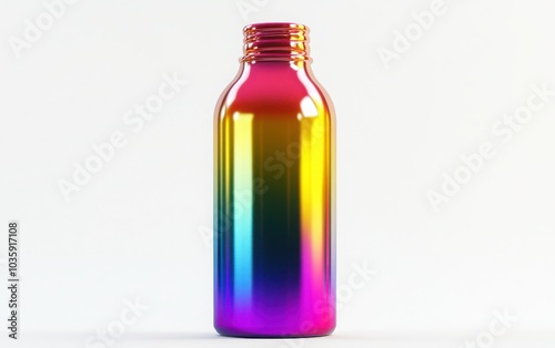 A captivating 3D rendering of an aluminum bottle, presented in an array of bright colors, isolated on a bright white background