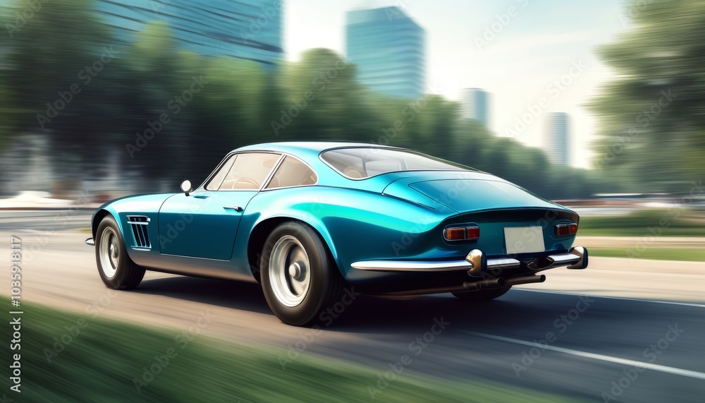 Retro sports car speeding on a winding road. Illustration by Generative AI. Retro sports car speeding on a winding road. Illustration by Generative AI.