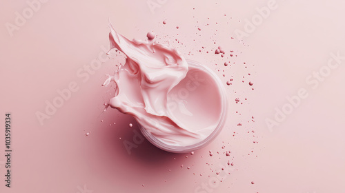 splash of pink cream in jar on pastel background, symbolizing skincare and beauty. dynamic motion and soft color evoke sense of freshness and elegance