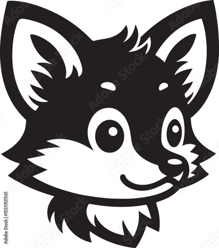 A vector silhouette Art Illustration of a baby fox head photo