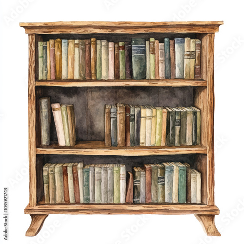 Bookcase watercolor clipart illustration