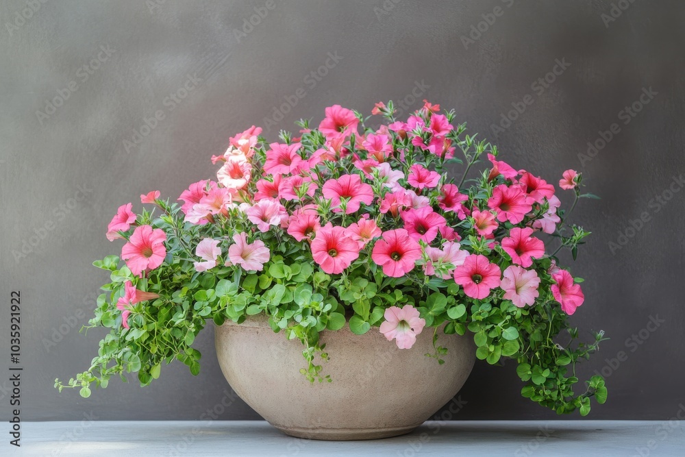 Designing petunia flowers with cascading dichondra foliage Designing petunia flowers with cascading dichondra foliage