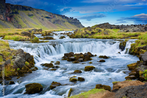 Fossálar waterfall on the southern coast of Iceland