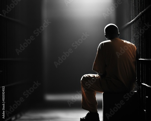 A solitary inmate sits in a dimly lit prison cell, reflecting on isolation and confinement strategies photo