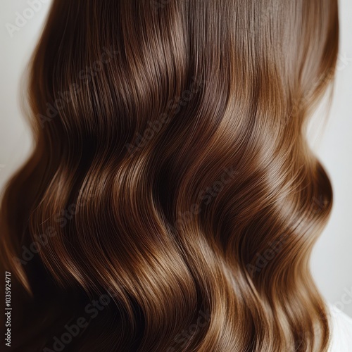 Beautiful, shiny wavy hair cascading down, showcasing a rich brown color and healthy texture for styling inspiration.