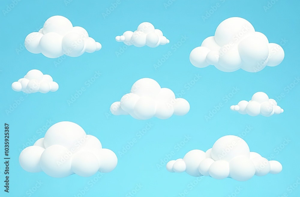 set of white cartoon clouds on a blue background set of white cartoon clouds on a blue background