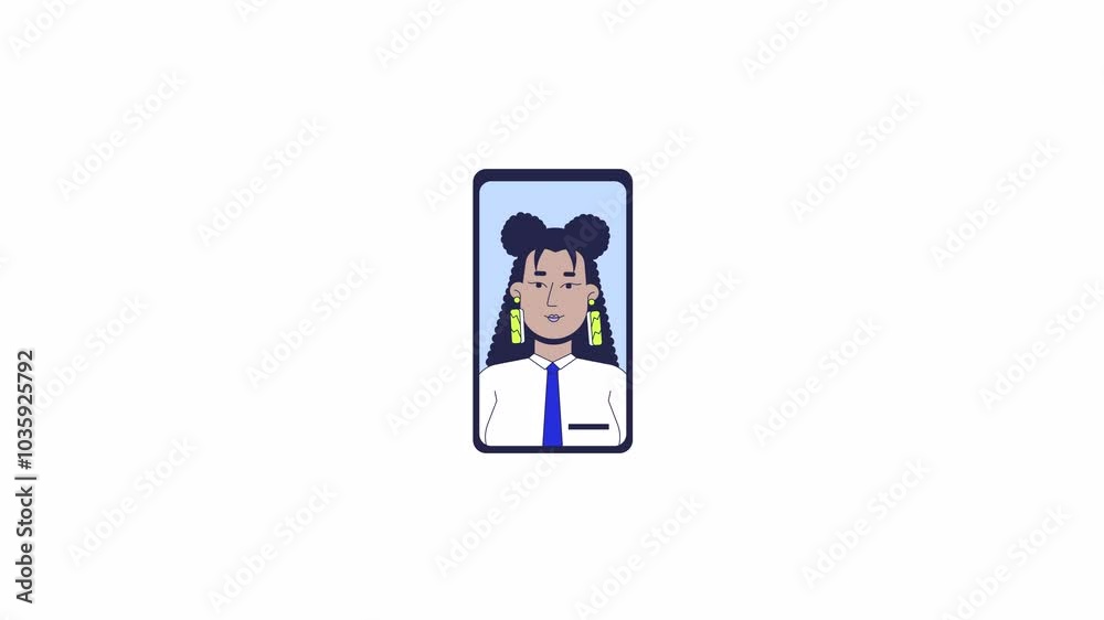 Hispanic consultant businesswoman on mobile phone screen 2D object animation. Smartphone cartoon 4K video, alpha channel. Latina personal assistant cellphone animated flat item on white background