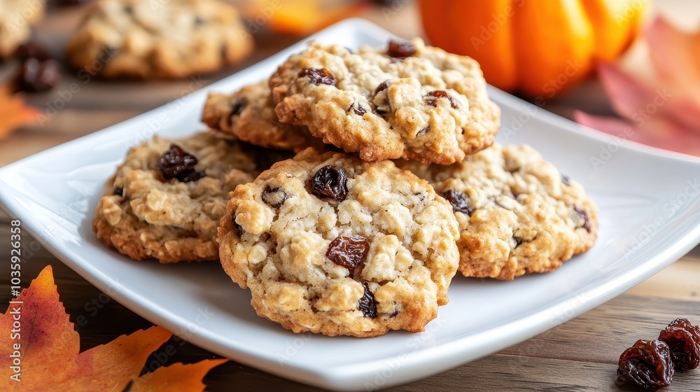Freshly Baked Oatmeal Cookies on a Plate Freshly Baked Oatmeal Cookies on a Plate