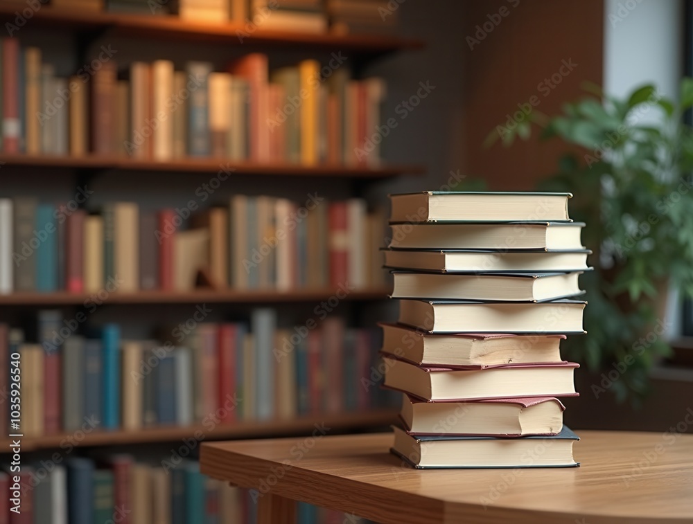 Culture concept stack of books in a bookshop or library Culture concept stack of books in a bookshop or library