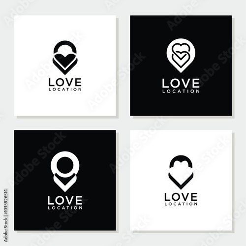 logo design combination pin and love, travel, heart, map, holiday, bookmark.