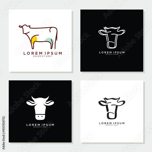Bull, Cow, Angus, Cattle Head Vector Icon set logo Template