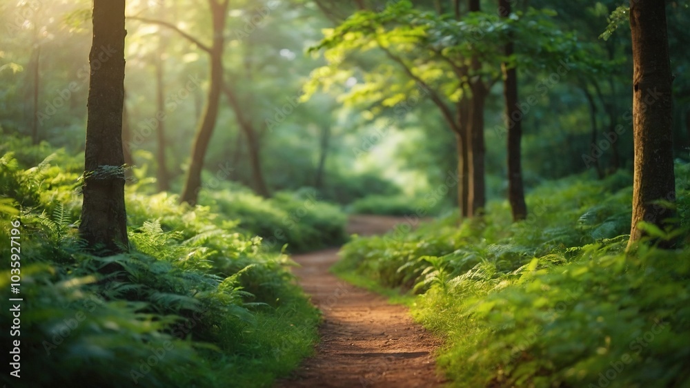 Fototapeta premium Forest Path in Verdant Embrace