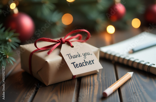 Thoughtful Christmas gift for a teacher on a wooden table