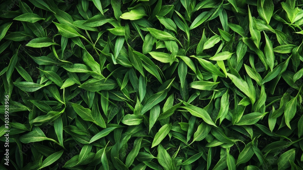 A close-up shot of a field of bright green leaves. A close-up shot of a field of bright green leaves.
