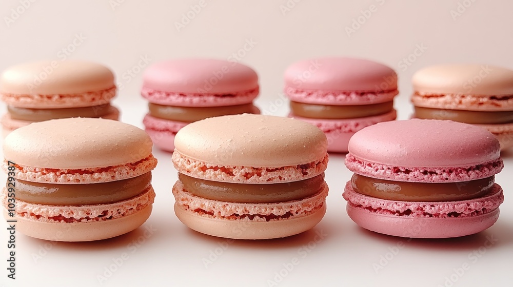Colorful macarons sit enticingly, inviting everyone to indulge in their sweet flavors Colorful macarons sit enticingly, inviting everyone to indulge in their sweet flavors