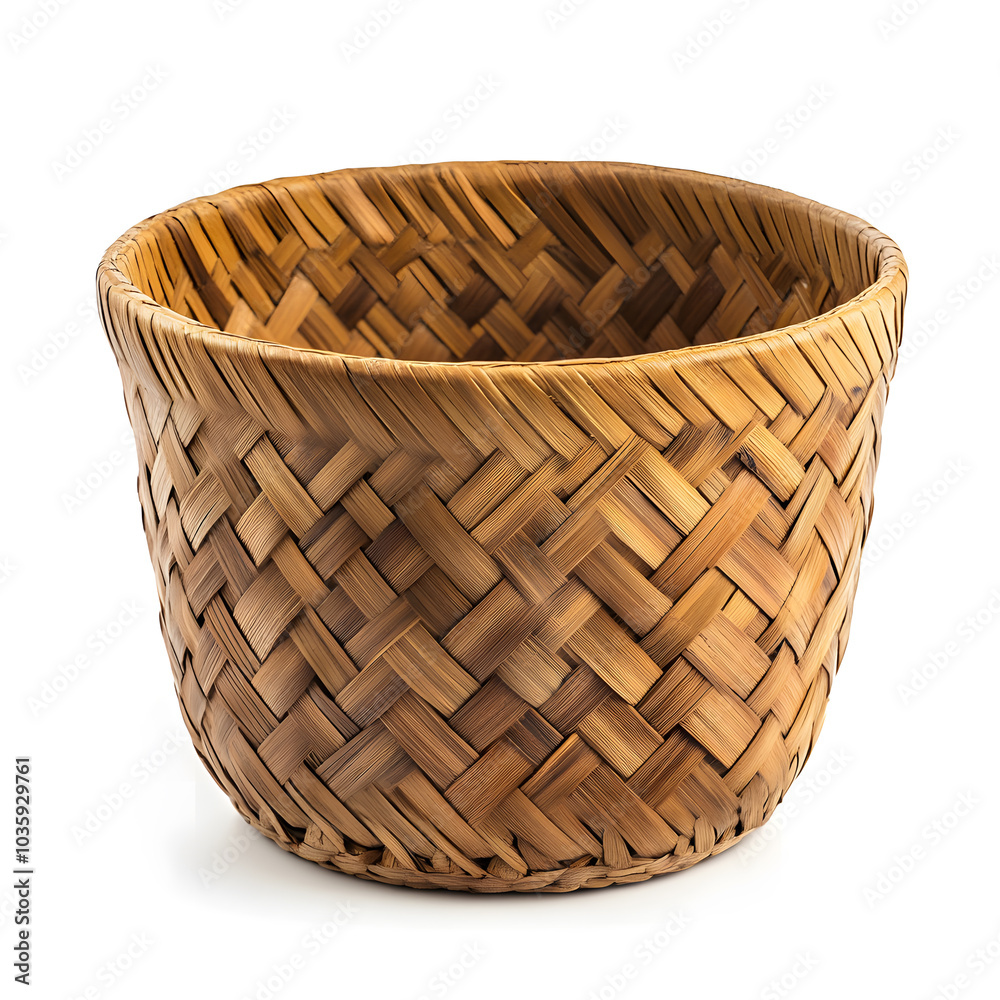 Empty straw, rattan wicker basket on white background Bamboo basket, Storage basket Empty straw, rattan wicker basket on white background Bamboo basket, Storage basket