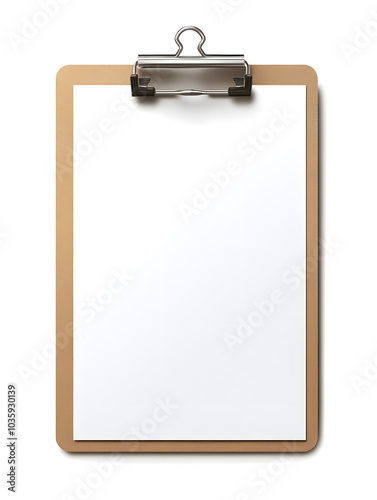 Plain empty blank clipboard with paper sheet isolated on white background