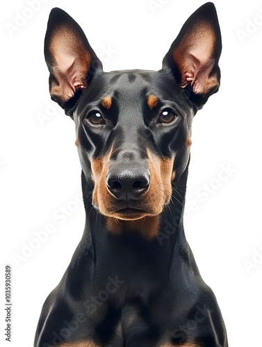 Doberman sitting, isolated on white background