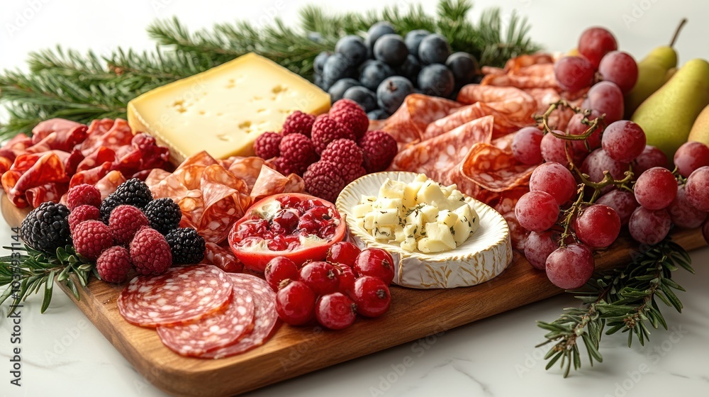 Guests are delighted by a beautiful platter of meats, cheeses, and fruits Guests are delighted by a beautiful platter of meats, cheeses, and fruits