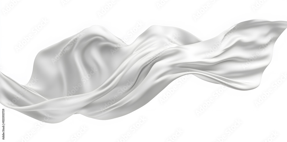 Fototapeta premium Realistic white silk satin cloth fabric floating in the air isolated on white background