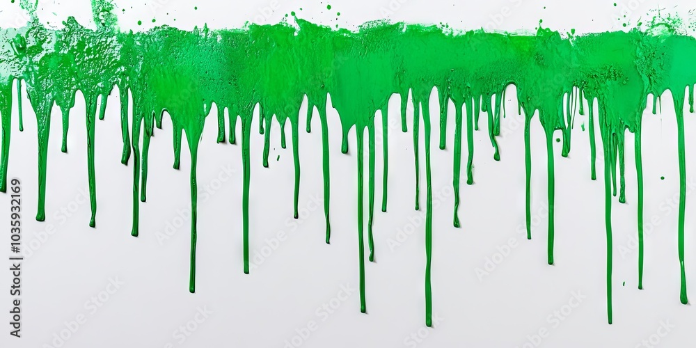 Abstract Green Paint Dripping on White Background - Modern Art