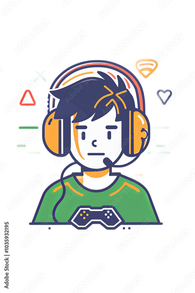 Gaming Character with Headset and Controller Illustration Gaming Character with Headset and Controller Illustration