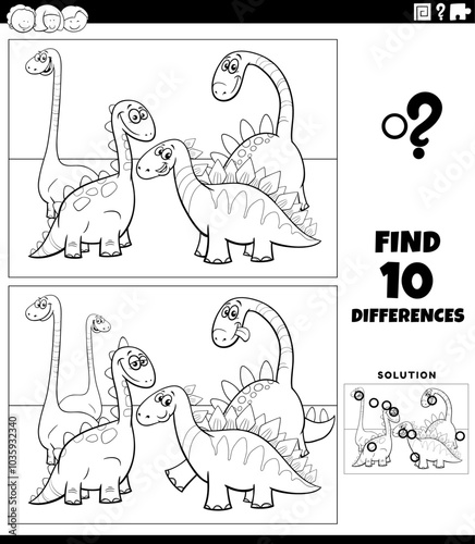 differences game with cartoon dinosaurs coloring page