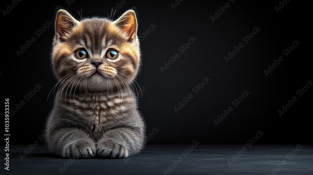 A cute tabby kitten sits calmly, observing its surroundings with bright, curious eyes A cute tabby kitten sits calmly, observing its surroundings with bright, curious eyes