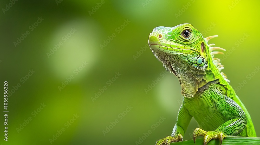A vibrant green iguana cub stands out against a matching backdrop, showcasing the rich biodiversity of South America and Brazil. A vibrant green iguana cub stands out against a matching backdrop, showcasing the rich biodiversity of South America and Brazil.