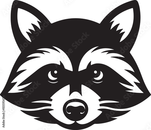 A captivating vector silhouette Art Illustration of a raccoon head with a small, round face. This design highlights the raccoon’s playful and mischievous personality