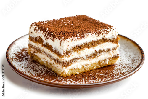 Wallpaper Mural Slice of traditional Italian dessert Tiramisu pastry cake with mascarpone cream isolated on white background Torontodigital.ca